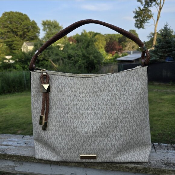 Michael Kors Lexington MK Signature Cream Brown Tote Shoulder Bag Tote Purse - Picture 4 of 12